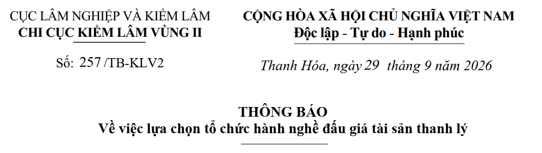 THÔNG BÁO Về việc lựa chọn tổ chức hành nghề đấu giá tài sản thanh lý